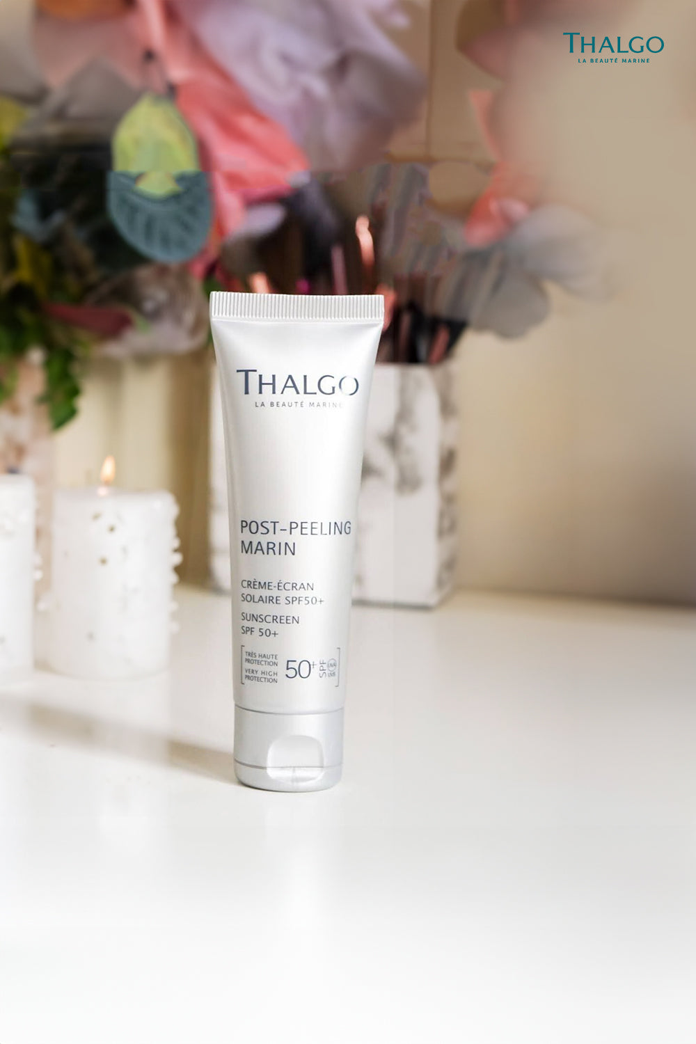 thalgo sunscreen spf 50+ - optimal uva/uvb protection with marine uv filter and red microalga extract for matte skin - 50ml