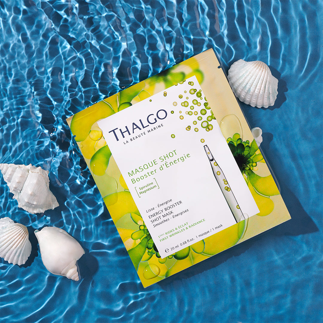 thalgo energy booster shot mask - hydrating and energizing sheet mask with spirulina for a youthful, revitalized complexion - 20ml