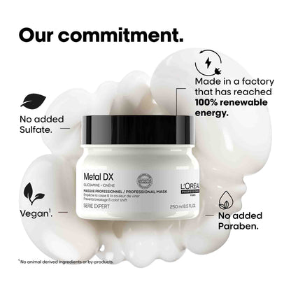 L’Oréal Professionnel Metal DX Anti-Deposit Protector Hair Mask - 250ml | Professional Mask for Less Breakage, Get Strong & Shiny Hair | With Glicoamine | For Men & Women