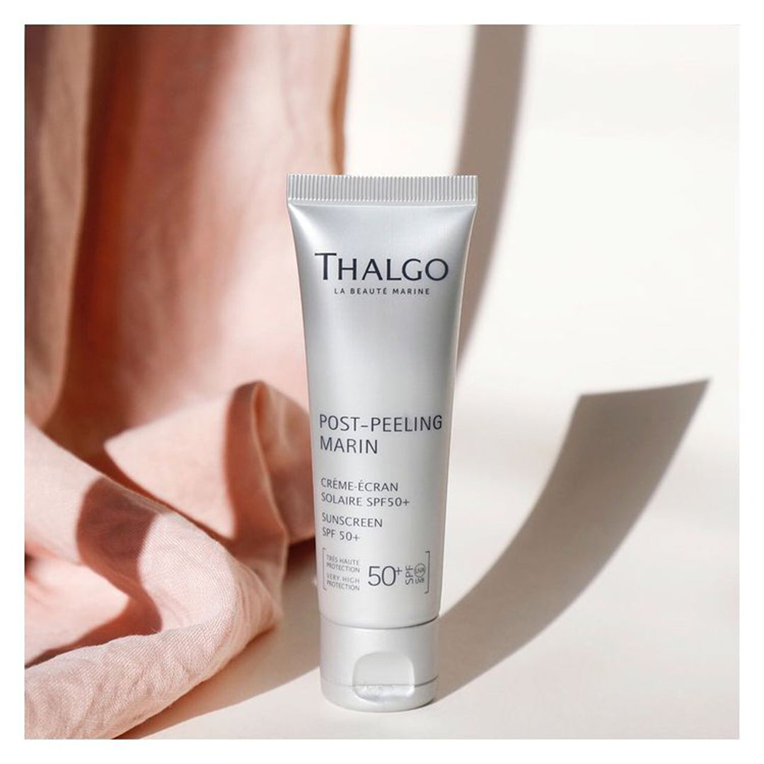 thalgo sunscreen spf 50+ - optimal uva/uvb protection with marine uv filter and red microalga extract for matte skin - 50ml