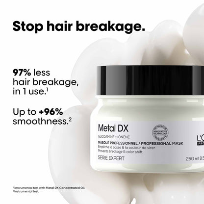 L’Oréal Professionnel Metal DX Anti-Deposit Protector Hair Mask - 250ml | Professional Mask for Less Breakage, Get Strong & Shiny Hair | With Glicoamine | For Men & Women