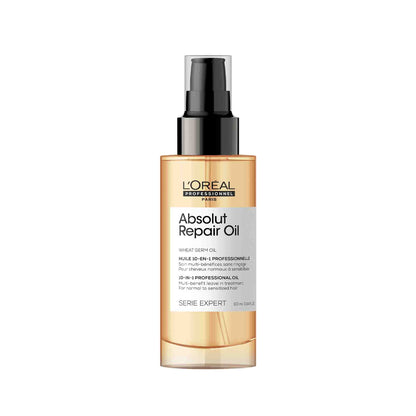 L'Oréal Professionnel Absolut Repair 10-in-1 Leave-in Serum for Dry & Damaged Hair - 90ml | 10-in-1 Multi-Benefit Leave-In Hair Oil, 1 action with 10 benefits, Enriched with Wheat Germ Oil