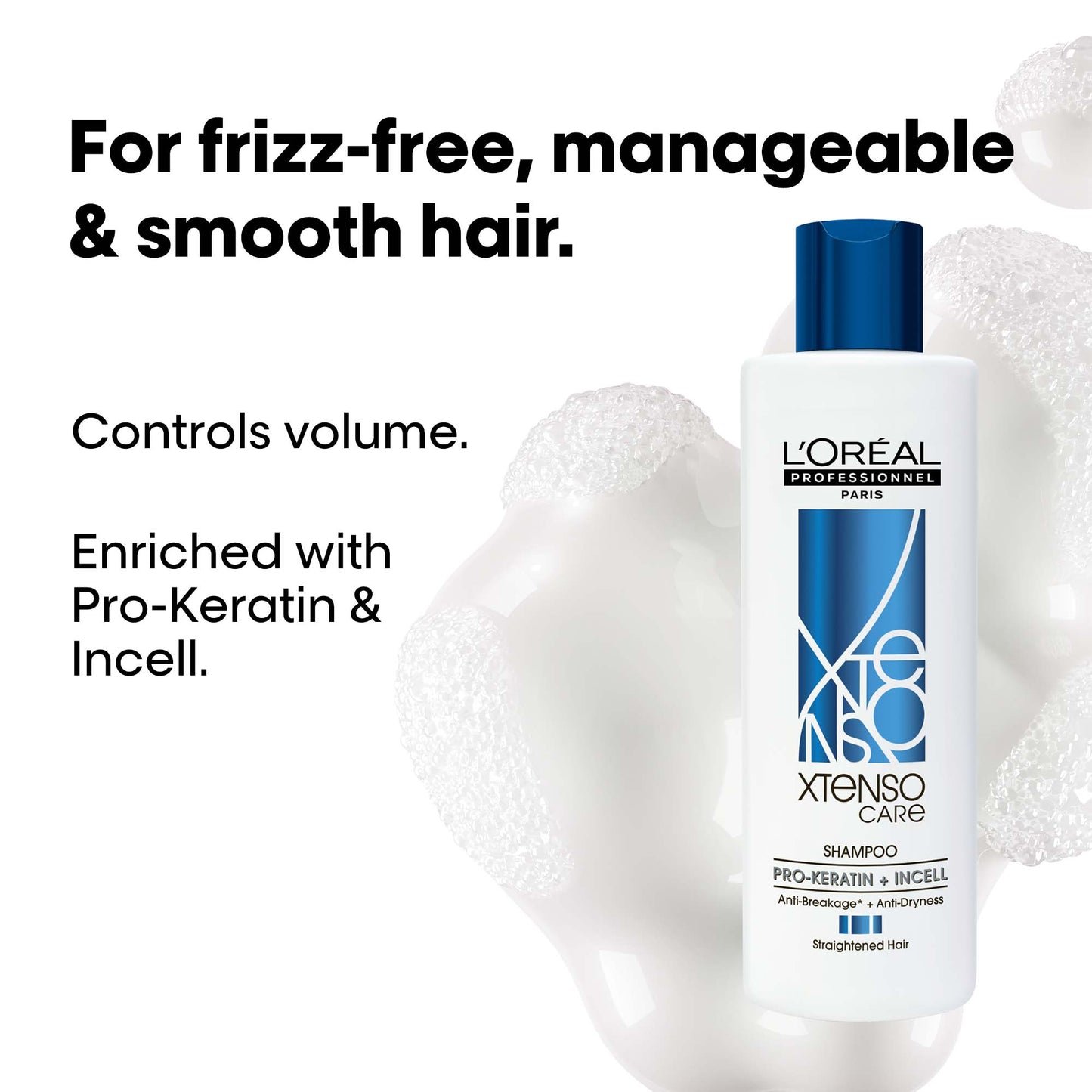 l'oréal professionnel xtenso care shampoo for frizz-free, smooth & manageable hair 250ml | enriched with pro keratin & incell | for men & women | unruly, unmanageable hair