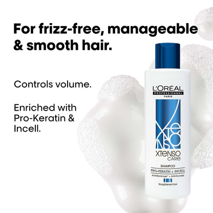 L'Oréal Professionnel Xtenso Care Shampoo for Frizz-Free, Smooth & Manageable Hair 250ml | Enriched with Pro Keratin & Incell | For Men & Women | Unruly, Unmanageable Hair