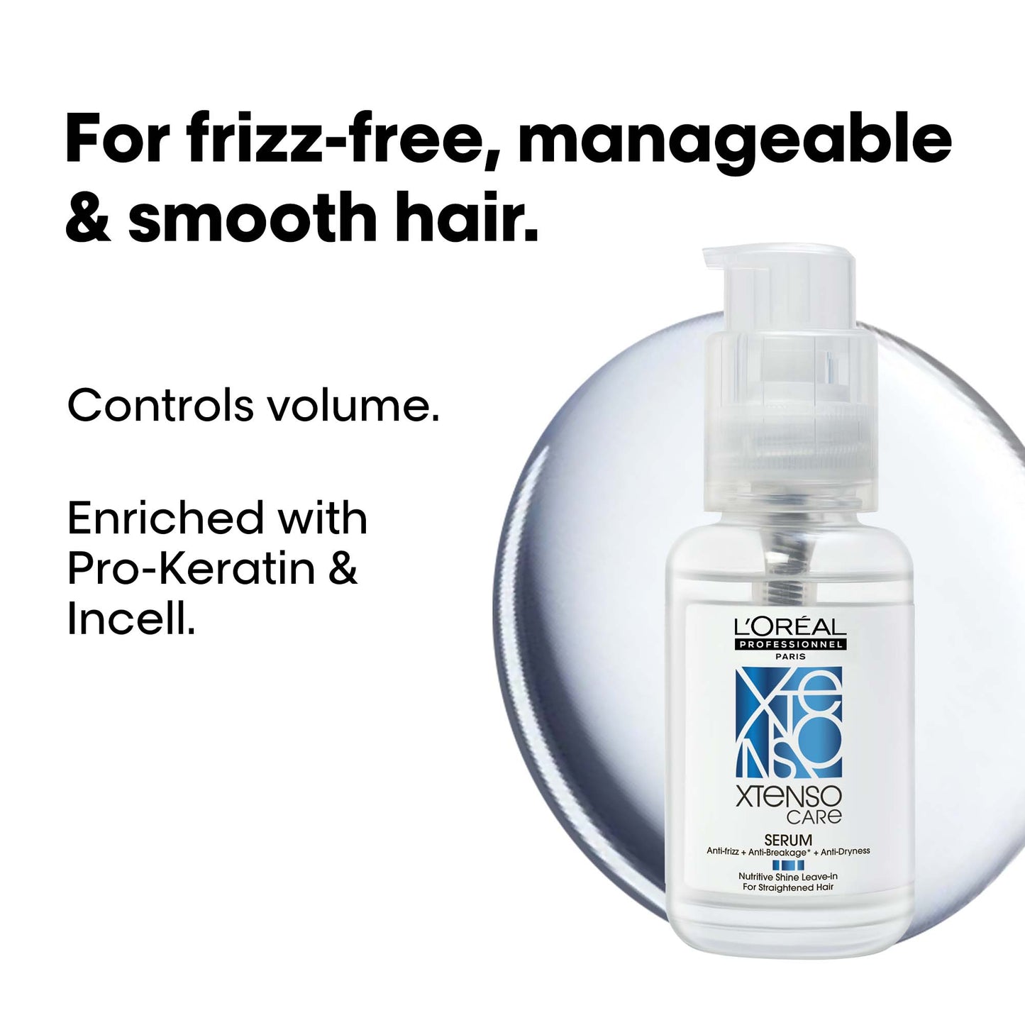 l'oréal professionnel xtenso care leave-in serum for frizz-free, smooth & manageable hair 50ml | enriched with pro keratin & incell | for men & women | unruly, unmanageable hair
