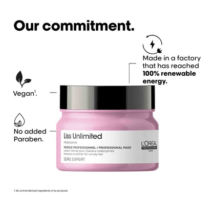 L'Oréal Professionnel Liss Unlimited Mask for Frizzy & Unruly Hair - 250ml | Intensive Smoothing Mask for Frizz-Control | Enriched with Pro-Keratin | Increases Softness & Shine