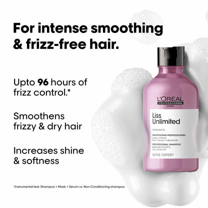 L'Oréal Professionnel Liss Unlimited Shampoo for Frizzy & Unruly Hair - 300ml | Intensive Smoothing Shampoo for Frizz-Control | Enriched with Pro-Keratin | Increases Softness & Shine