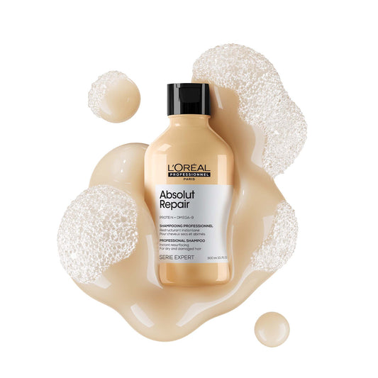 L'Oréal Professionnel Absolut Repair Shampoo for Dry & Damaged Hair - 300ml | Professional shampoo for Strengthening and Repairing Hair, With Protein & Omega-9, For Men & Women