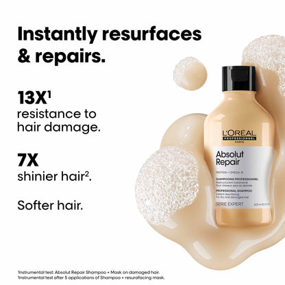 L'Oréal Professionnel Absolut Repair Shampoo for Dry & Damaged Hair - 300ml | Professional shampoo for Strengthening and Repairing Hair, With Protein & Omega-9, For Men & Women