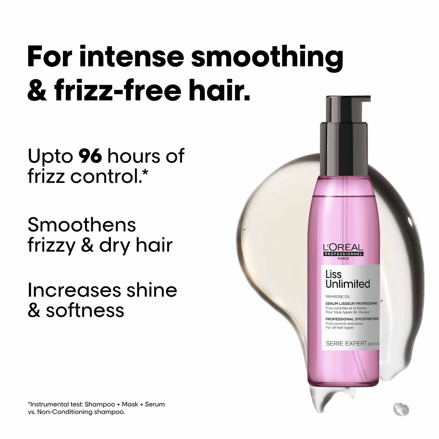 l'oréal professionnel liss unlimited leave-in hair serum for frizzy & unruly hair - 125ml | intensive smoothing serum for frizz-control | enriched with primrose oil | increases softness & shine