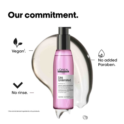 L'Oréal Professionnel Liss Unlimited Leave-In Hair Serum for Frizzy & Unruly Hair - 125ml | Intensive Smoothing Serum for Frizz-Control | Enriched with Primrose Oil | Increases Softness & Shine