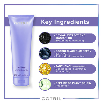 Cotril Icy Blond - Purple Conditioner  For Blond Or Grey Hair 250 Ml