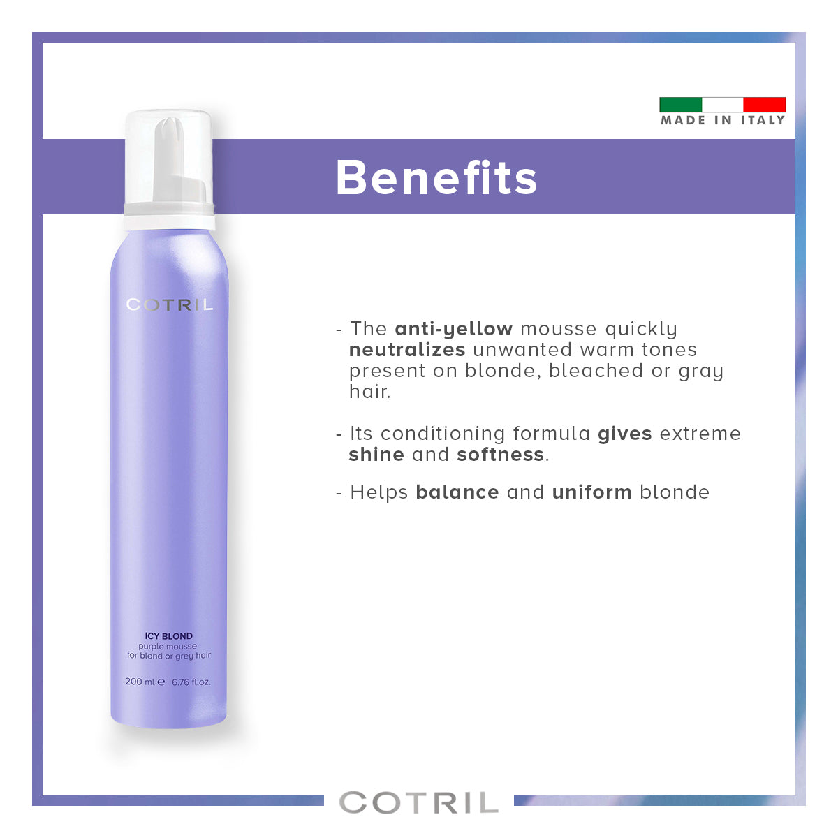 cotril icy blond - purple mousse for blond or grey hair 200 ml