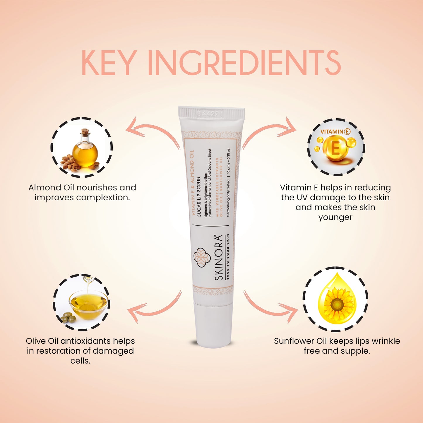 vitamin e and almond oil sugar lip scrub 10gm