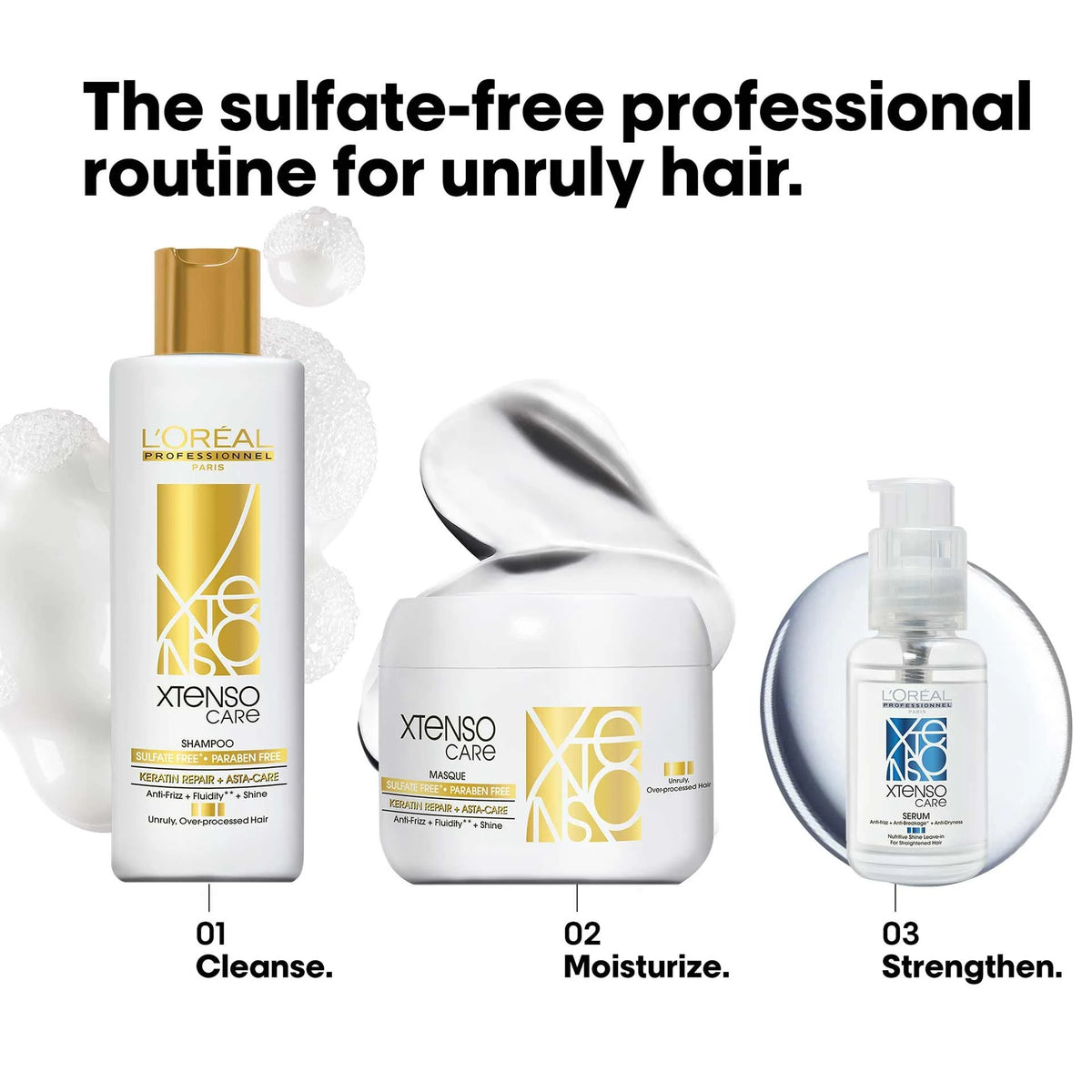 l'oréal professionnel xtenso care sulfate-free shampoo for frizz-free, shiny & manageable hair 250ml | with pro keratin & asta care | for men & women | unruly, unmanageable hair